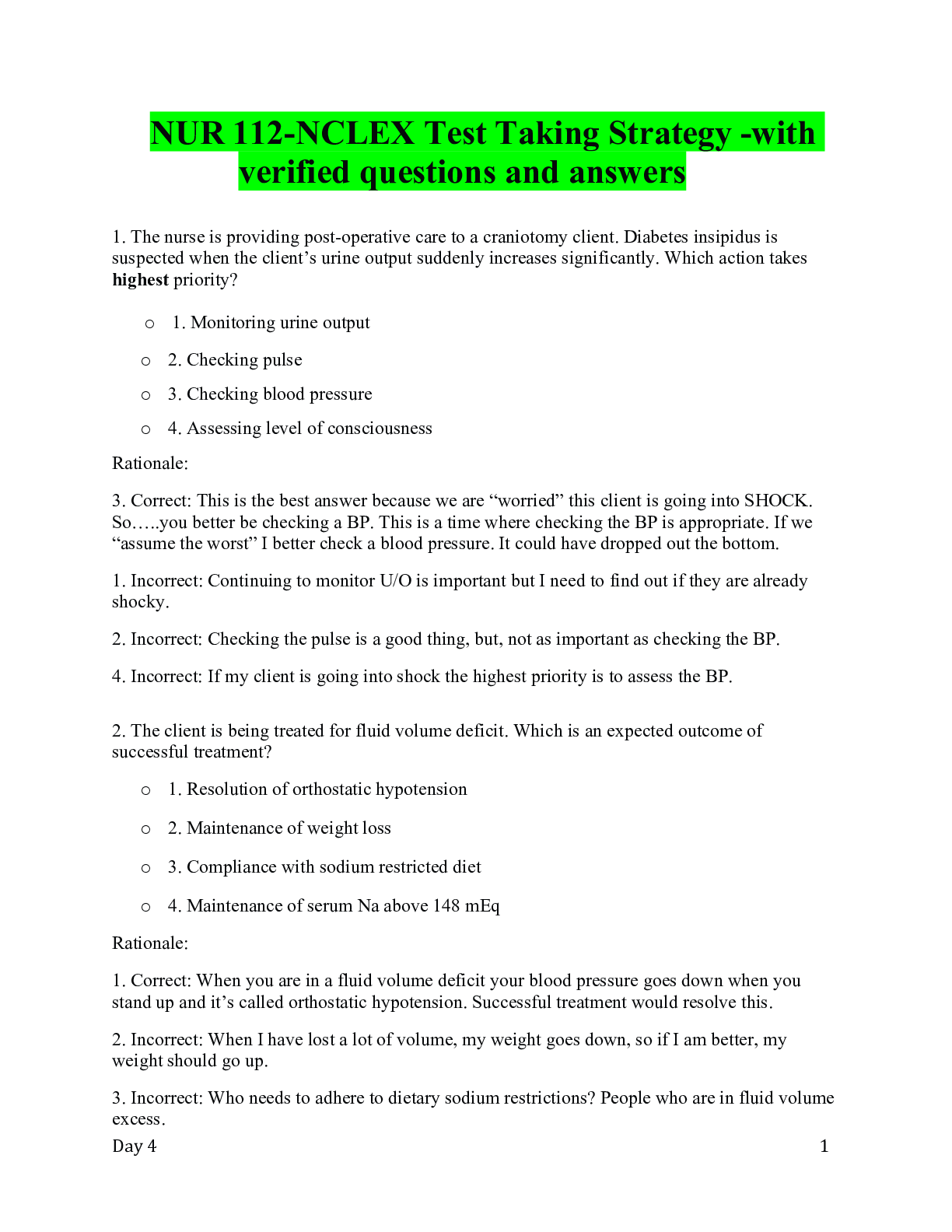 Preview image for NUR 112-NCLEX Test Taking Strategy -with verified questions and answers